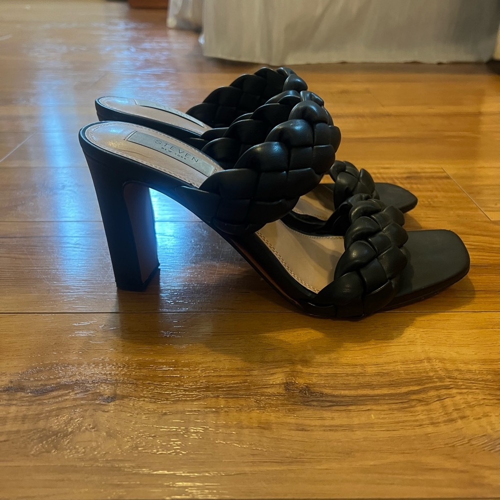 Steven By Steve Madden Black Braided Heeled Mules